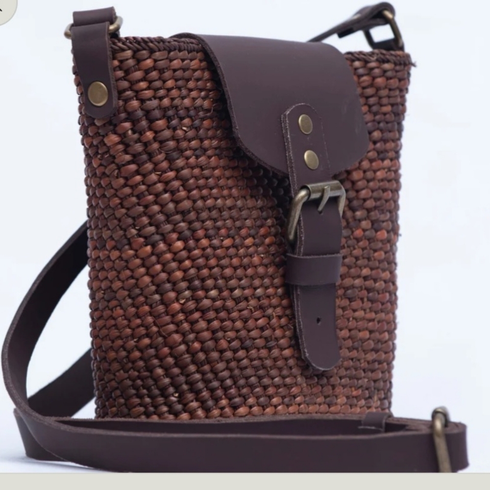 Handwoven Crossbody with Leather Handle